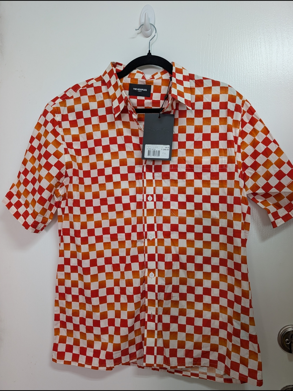 The Kooples Men's Red & Orange Checkerboard Short-Sleeve Shirt